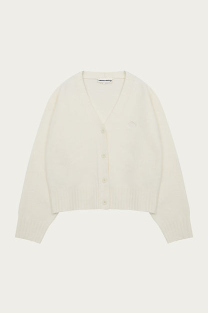 FLUFFY KNIT EMBLEM CARDIGAN - OFF-WHITE