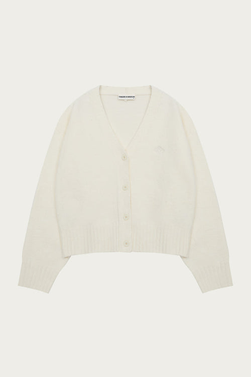FLUFFY KNIT EMBLEM CARDIGAN - OFF-WHITE