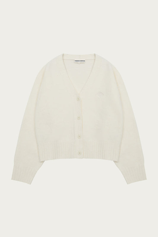 FLUFFY KNIT EMBLEM CARDIGAN - OFF-WHITE