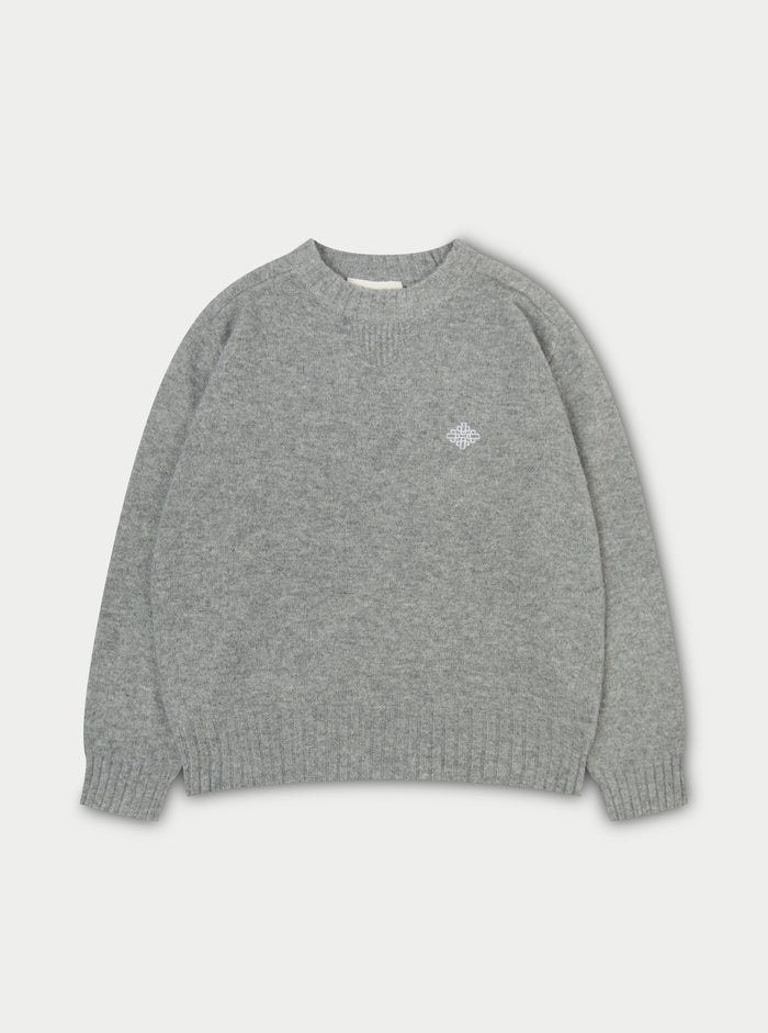 FLUFFY KNIT EMBLEM EMBROIDERED CREW - GREY MARL