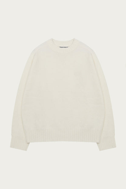 FLUFFY KNIT EMBLEM EMBROIDERED CREW - OFF WHITE