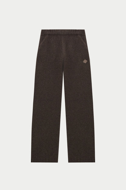 FLUFFY KNIT EMBLEM EMBROIDERED JOGGER - BROWN