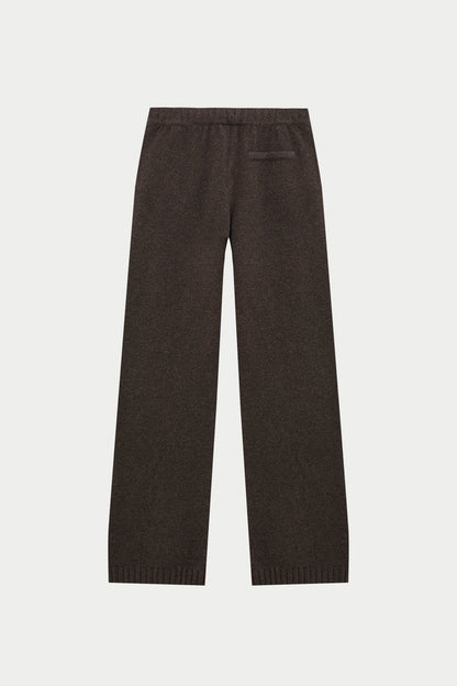 FLUFFY KNIT EMBLEM EMBROIDERED JOGGER - BROWN