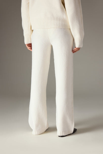 FLUFFY KNIT EMBLEM EMBROIDERED JOGGER - OFF-WHITE