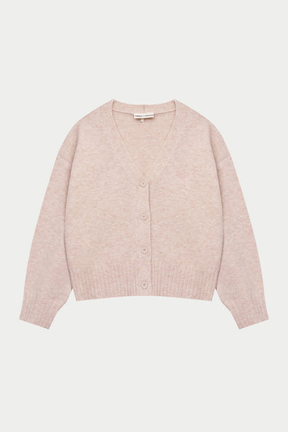 FLUFFY KNITTED EMBLEM EMBROIDERED CARDIGAN - PINK