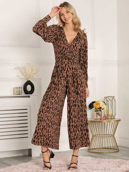 Gael Long Sleeve Jumpsuit (Brown Animal)