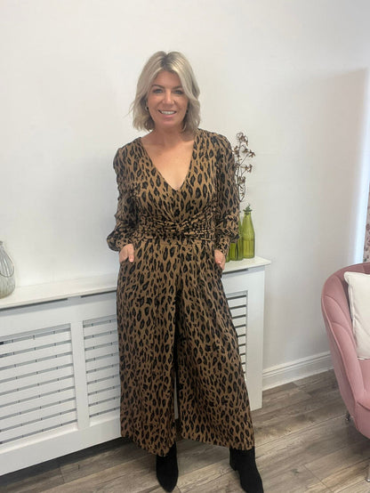 Gael Long Sleeve Jumpsuit (Brown Animal)
