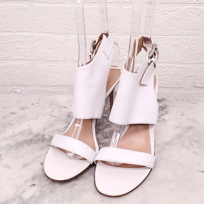 GIANVITO ROSSI WHITE LEATHER BUCKLE PEEP TOE HEELS - SIZE 40