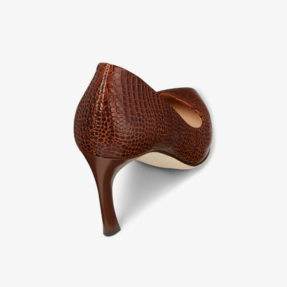 Packshot image of the Ginger pump mini embossed croc in Brown