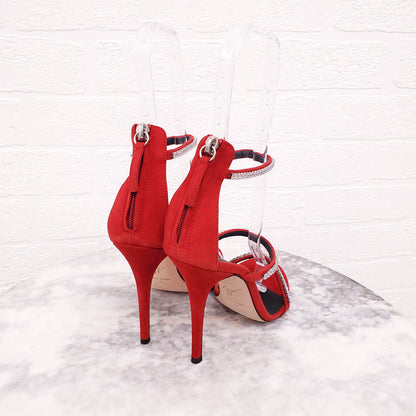 GIUSEPPE ZANOTTI RED SUEDE CRYSTAL HEELS - SIZE 37
