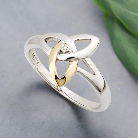 Sterling Silver And 10K Gold Diamond Trinity Knot Ring
