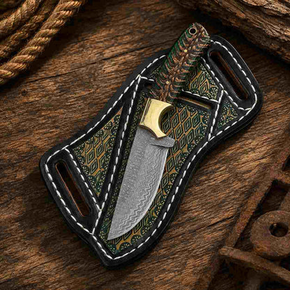 Green Pine Cone Damascus Steel Buckaroo Knife - RFE Marketing Ventures