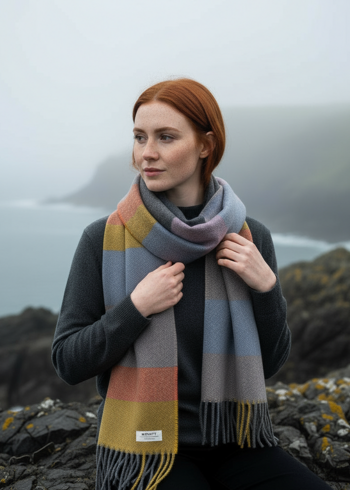 McNutt Lambswool Scarf | Grey Citrus Stripe