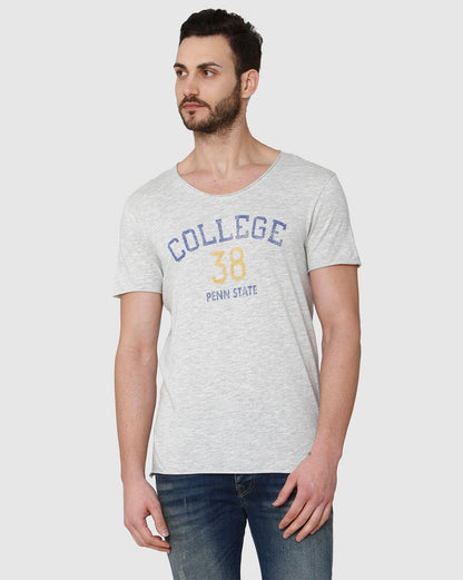 Grey Printed Crew Neck T-Shirt