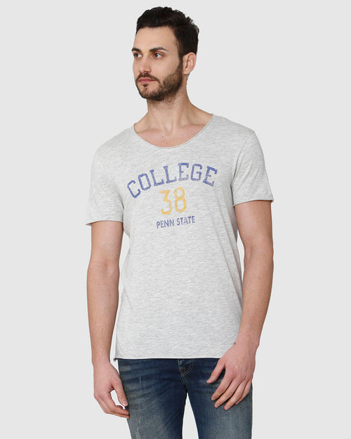 Grey Printed Crew Neck T-Shirt
