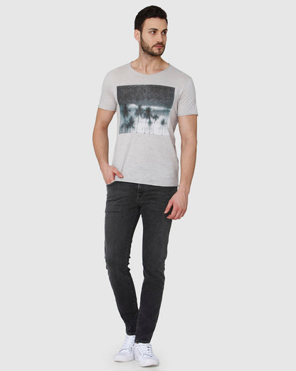 Grey Printed Crew Neck T-Shirt