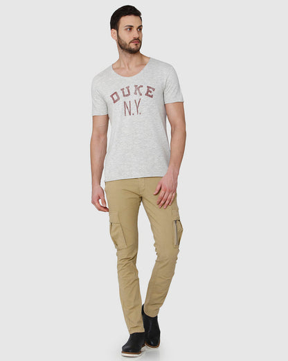 Grey Printed Crew Neck T-Shirt