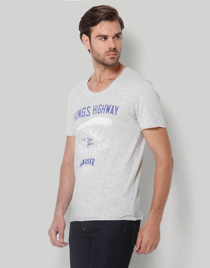 Grey Printed Crew Neck T-Shirt