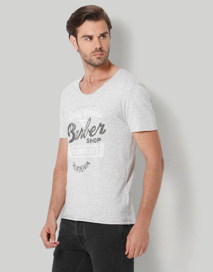 Grey Printed Crew Neck T-Shirt