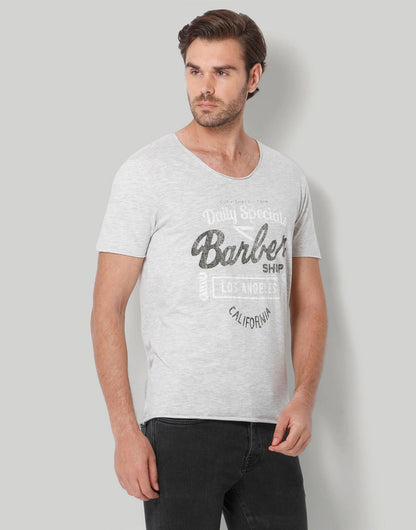 Grey Printed Crew Neck T-Shirt