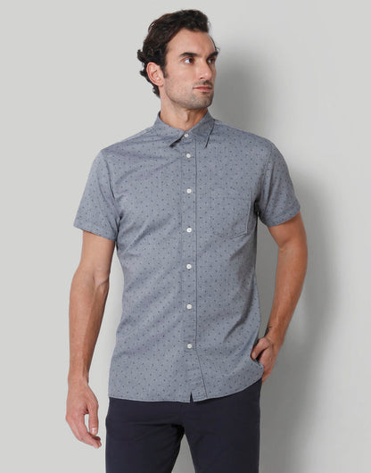 Grey Printed Short Sleeves Shirt