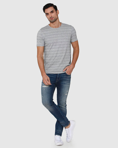 Grey Striped Crew Neck T-Shirt