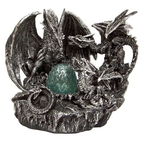 "Guarding the Nest" Dragon Sculpture with Glowing Egg
