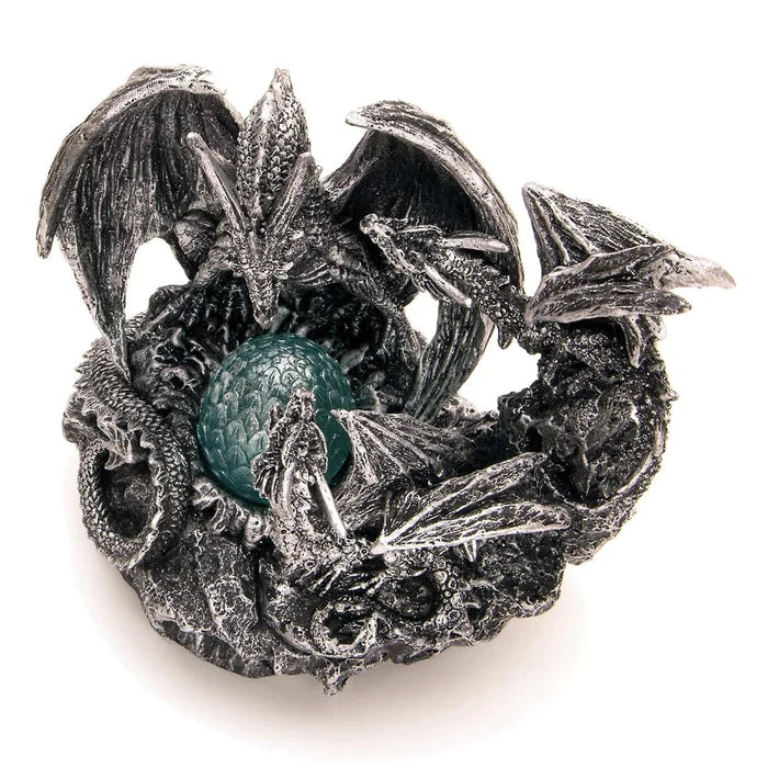 "Guarding the Nest" Dragon Sculpture with Glowing Egg