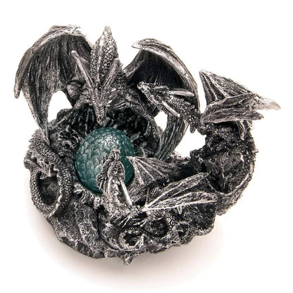 "Guarding the Nest" Dragon Sculpture with Glowing Egg