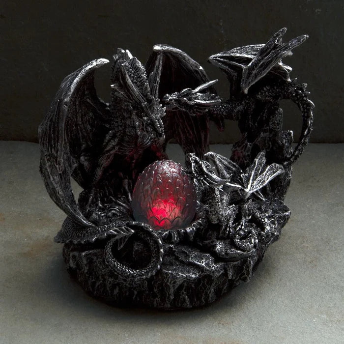 "Guarding the Nest" Dragon Sculpture with Glowing Egg