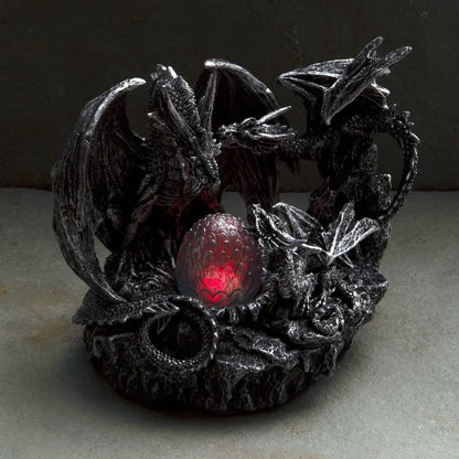 "Guarding the Nest" Dragon Sculpture with Glowing Egg