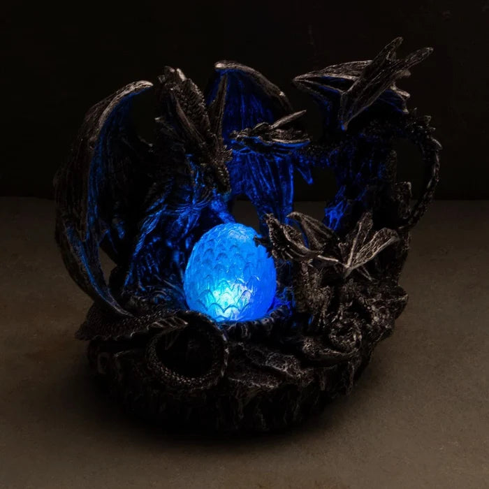 "Guarding the Nest" Dragon Sculpture with Glowing Egg