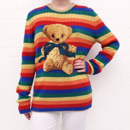 GUCCI RAINBOW STRIPED TEDDY BEAR CASHMERE SWEATER - SIZE L