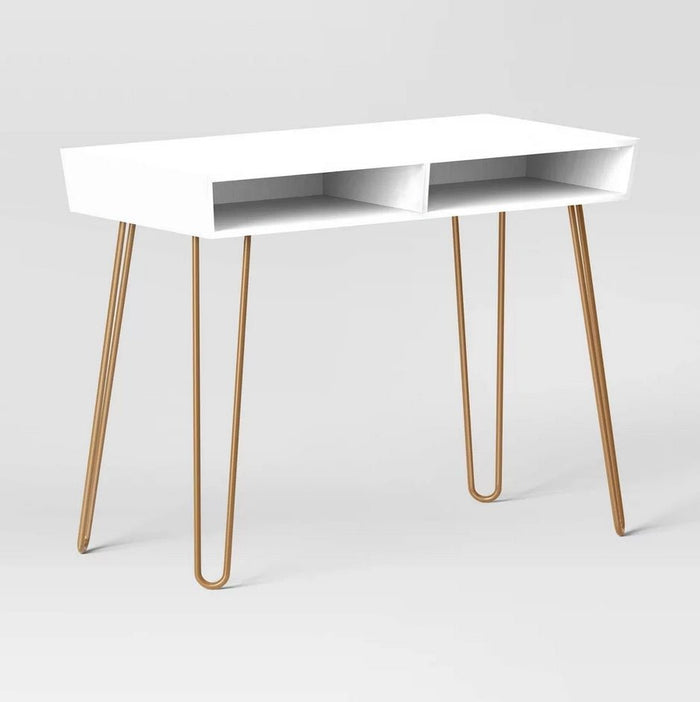 Hairpin Writing Desk with Storage - White - Wichita Home Outlet