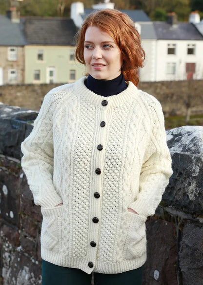 Handknit Aran Lumber Cardigan | Natural