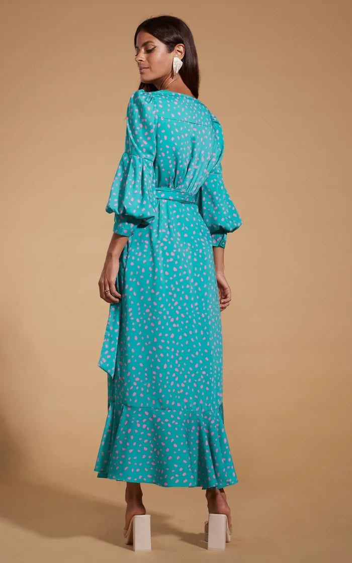 Havannah Maxi Wrap Dress Abstract Pink On Sea Green