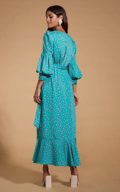 Havannah Maxi Wrap Dress Abstract Pink On Sea Green