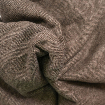 Highland Herringbone Wool Blend Throw Blanket with Tasselled Fringe - DEEP BROWN - Heritage Of Scotland -