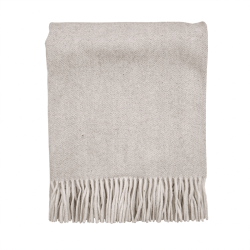 Highland Herringbone Wool Blend Throw Blanket with Tasselled Fringe - GREY MEDIUM - Heritage Of Scotland -