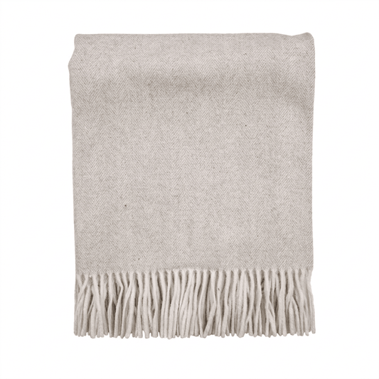 Highland Herringbone Wool Blend Throw Blanket with Tasselled Fringe - GREY MEDIUM - Heritage Of Scotland -