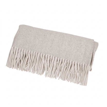 Highland Herringbone Wool Blend Throw Blanket with Tasselled Fringe - GREY MEDIUM - Heritage Of Scotland -