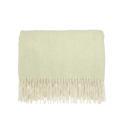 Highland Herringbone Wool Blend Throw Blanket with Tasselled Fringe - SAGE GREEN - Heritage Of Scotland -