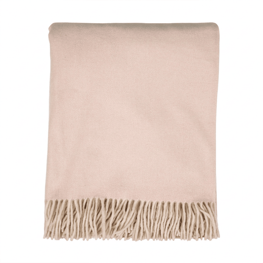 Highland Herringbone Wool Blend Throw Blanket with Tasselled Fringe - SOFT PINK - Heritage Of Scotland -