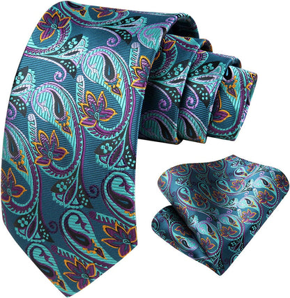 Paisley Tie Handkerchief Set - AQUA/PURPLE