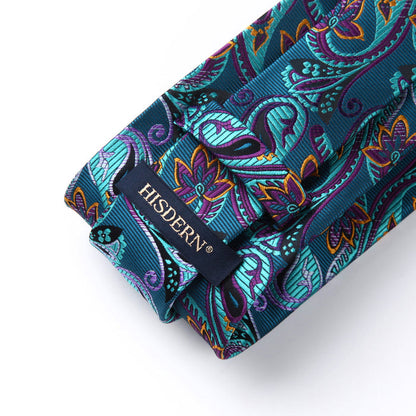 Paisley Tie Handkerchief Set - AQUA/PURPLE