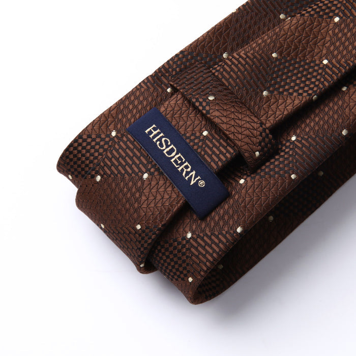 Plaid Tie Handkerchief Set - BROWN