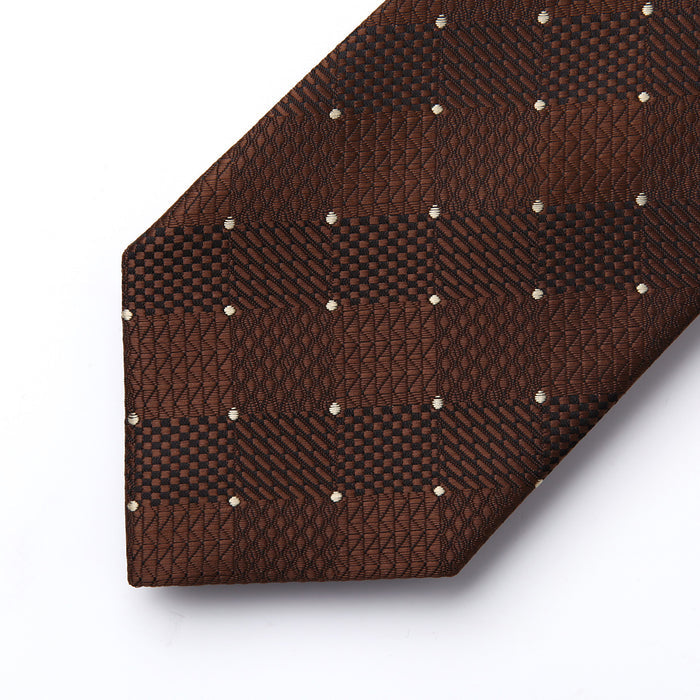Plaid Tie Handkerchief Set - BROWN
