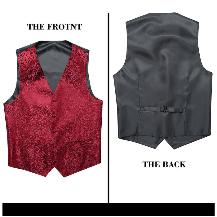 Paisley Vest Tie Handkerchief Set Burgundy 2