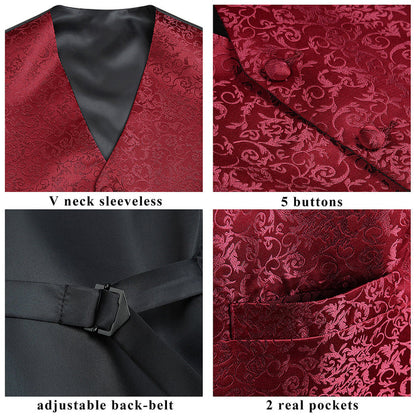 Paisley Vest Tie Handkerchief Set Burgundy 2