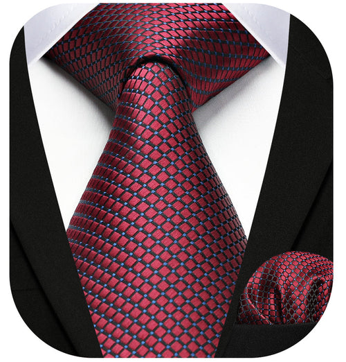 Houndstooth Tie Handkerchief Set - BURGUNDY